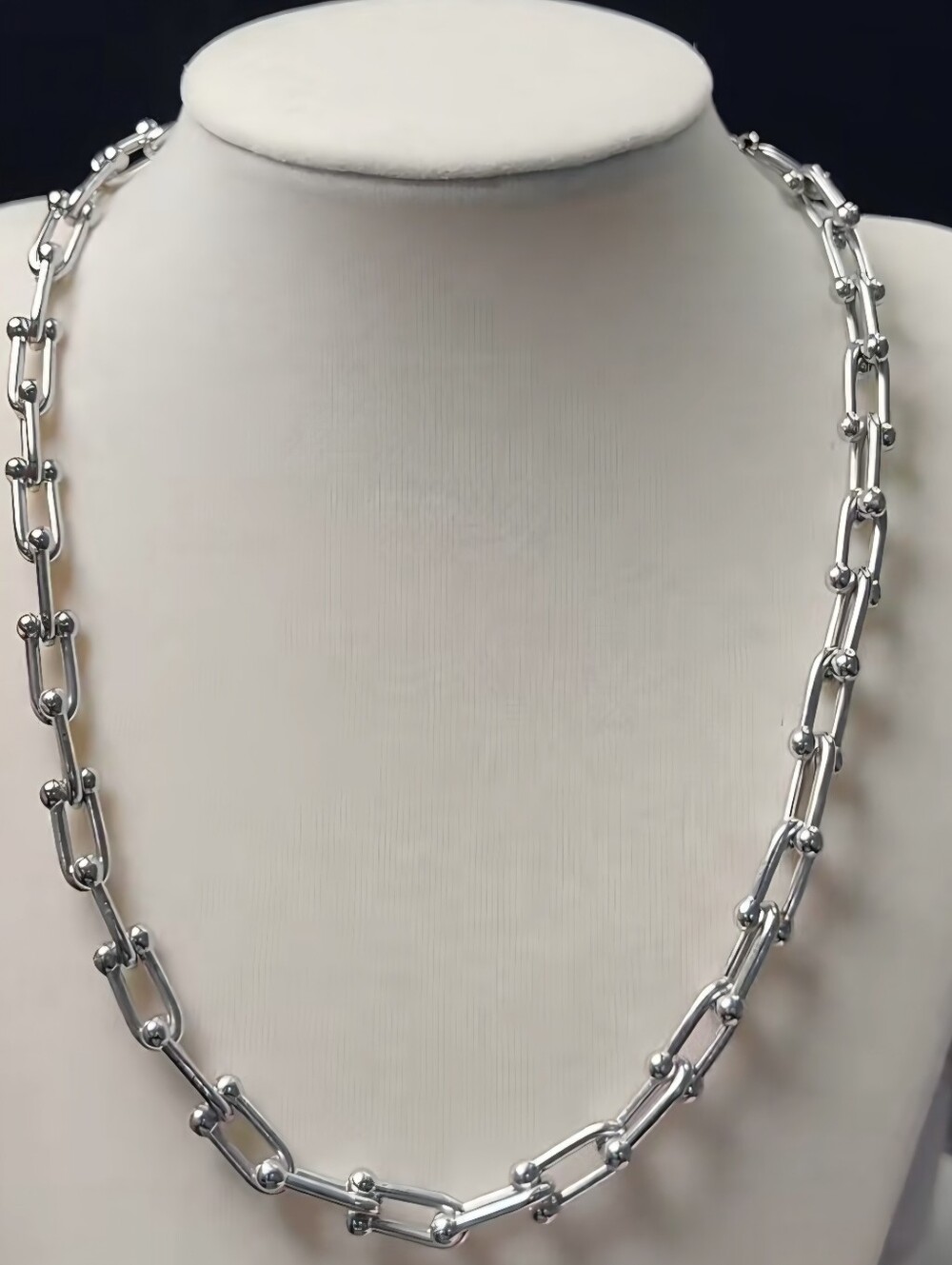 Sterling Silver Link Necklace with Bead Accents - Silver